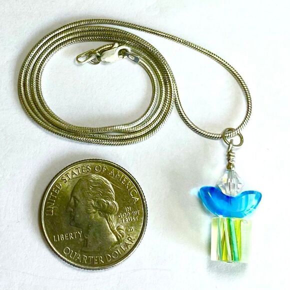 WY# “Bluebird on His Perch” Crystal & Sterling 925 Silver Chain Necklace - Picture 7 of 8